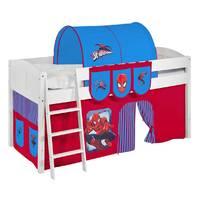 Idense White Wooden Ida Midsleeper - Spiderman - With curtain and slats - Continental Single