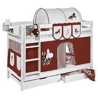 Idense White Wooden Jelle Bunk Bed - Horses Brown - With curtain and slats - Continental Single