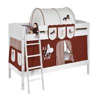 Idense White Wooden Ida Bunk Bed - Horses Brown - With curtain and slats - Continental Single