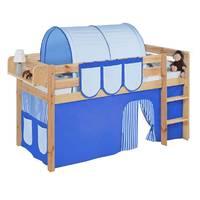 Idense Pine Wooden Jelle Midsleeper - Blue - With curtain and slats - Continental Single