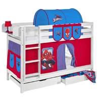 idense white wooden jelle bunk bed spiderman with curtain and slats co ...