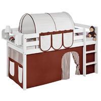 Idense White Wooden Jelle Midsleeper - Brown - With curtain and slats - Continental Single