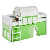 Idense White Wooden Ida Midsleeper - Green - With curtain and slats - Continental Single