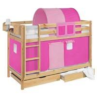 idense pine wooden jelle bunk bed pink with curtain and slats continen ...