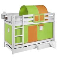 idense white wooden jelle bunk bed green and orange with curtain and s ...