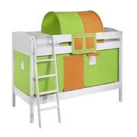 Idense White Wooden Ida Bunk Bed - Green and Orange - With curtain and slats - Continental Single