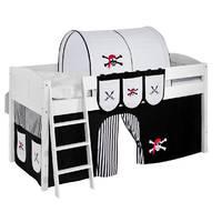 Idense White Wooden Ida Midsleeper - Pirate Black and White - With curtain and slats - Continental Single