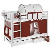 Idense White Wooden Jelle Bunk Bed - Brown - With curtain and slats - Continental Single