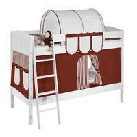 Idense White Wooden Ida Bunk Bed - Brown - With curtain and slats - Continental Single