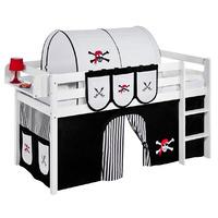 Idense White Wooden Jelle Midsleeper - Pirate Black and White - With curtain and slats - Continental Single