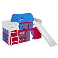 Idense White Wooden Ida Midsleeper - Spiderman - With slide, curtain and slats - Continental Single