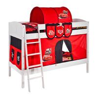 Idense White Wooden Ida Bunk Bed - Disney Cars - With curtain and slats - Continental Single