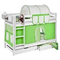 idense white wooden jelle bunk bed green with curtain and slats contin ...