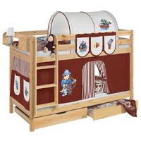 idense pine wooden jelle bunk bed pirate brown with curtain and slats  ...