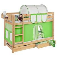 Idense Pine Wooden Jelle Bunk Bed - Green - With curtain and slats - Continental Single