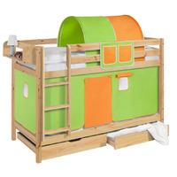 idense pine wooden jelle bunk bed green and orange with curtain and sl ...