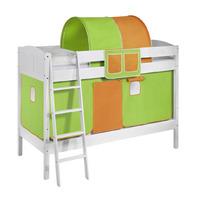 Idense White Wooden Ida Bunk Bed - Green and Orange - With curtain and slats - Continental Single