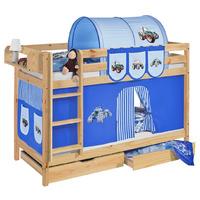 idense pine wooden jelle bunk bed tractor blue with curtain and slats  ...