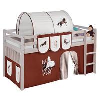 Idense Nelle Whitewash Midsleeper - Horses Brown - With curtains and slats - Continental Single