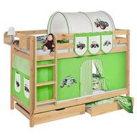 idense pine wooden jelle bunk bed tractor green with curtain and slats ...