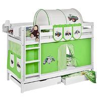 idense white wooden jelle bunk bed tractor green with curtain and slat ...