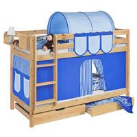 Idense Pine Wooden Jelle Bunk Bed - Blue - With curtain and slats - Continental Single