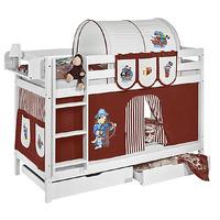 idense white wooden jelle bunk bed pirate brown with curtain and slats ...