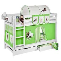 Idense White Wooden Jelle Bunk Bed - Horses Green - With curtain and slats - Single