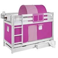 idense white wooden jelle bunk bed pink with curtain and slats contine ...