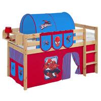 Idense Pine Wooden Jelle Midsleeper - Spiderman - With curtain and slats - Continental Single