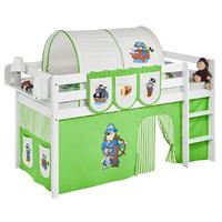 Idense White Wooden Jelle Midsleeper - Pirate Green - With curtain and slats - Single