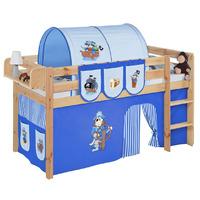 idense pine wooden jelle midsleeper pirate blue with curtain and slats ...