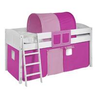 Idense White Wooden Ida Midsleeper - Pink - With curtain and slats - Continental Single