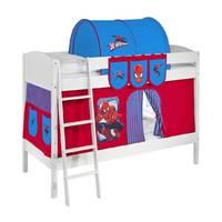 Idense White Wooden Ida Bunk Bed - Spiderman - With curtain and slats - Continental Single