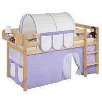 Idense Pine Wooden Jelle Midsleeper - Lilac - With curtain and slats - Continental Single