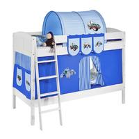 idense white wooden ida bunk bed tractor blue with curtain and slats c ...