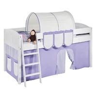 Idense White Wooden Ida Midsleeper - Lilac - With curtain and slats - Continental Single