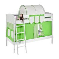 Idense White Wooden Ida Bunk Bed - Green - With curtain and slats - Continental Single