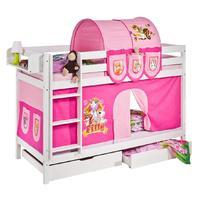 idense white wooden jelle bunk bed filly with curtain and slats contin ...