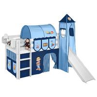 Idense White Wooden Jelle Midsleeper - Bob the Builder - With slide, tower, curtain and slats - Continental Single