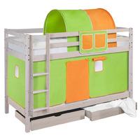Idense Nelle Whitewash Bunk Bed - Green and Orange - With curtains and slats - Continental Single