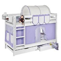 Idense White Wooden Jelle Bunk Bed - Lilac - With curtain and slats - Continental Single