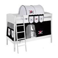 Idense White Wooden Ida Bunk Bed - Pirate Black and White - With curtain and slats - Continental Single