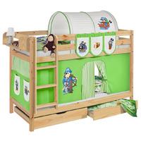 Idense Pine Wooden Jelle Bunk Bed - Pirate Green - With curtain and slats - Continental Single