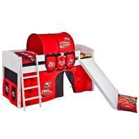 Idense White Wooden Ida Midsleeper - Disney Cars - With slide, curtain and slats - Continental Single