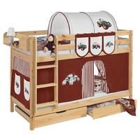 Idense Pine Wooden Jelle Bunk Bed - Tractor Brown - With curtain and slats - Continental Single