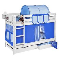 idense white wooden jelle bunk bed blue with curtain and slats contine ...