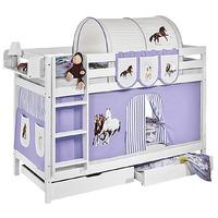 Idense White Wooden Jelle Bunk Bed - Horses Lilac - With curtain and slats - Continental Single