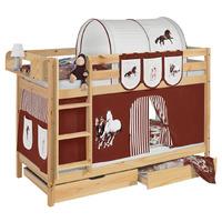 idense pine wooden jelle bunk bed horses brown with curtain and slats  ...