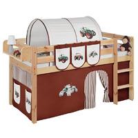 Idense Pine Wooden Jelle Midsleeper - Tractor Brown - With curtain and slats - Continental Single